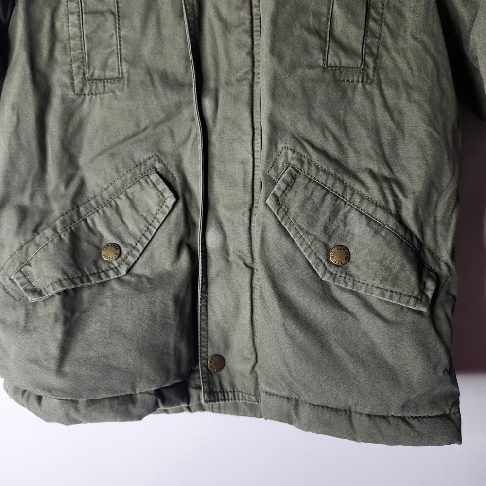 GapKids Girls Olive Green Utility Parka Hooded Jacket Quilted Lining Size S 6-7 - Picture 3 of 8